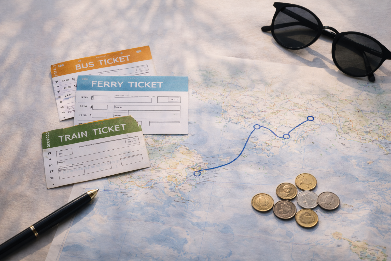 Transit tickets and route sketch
